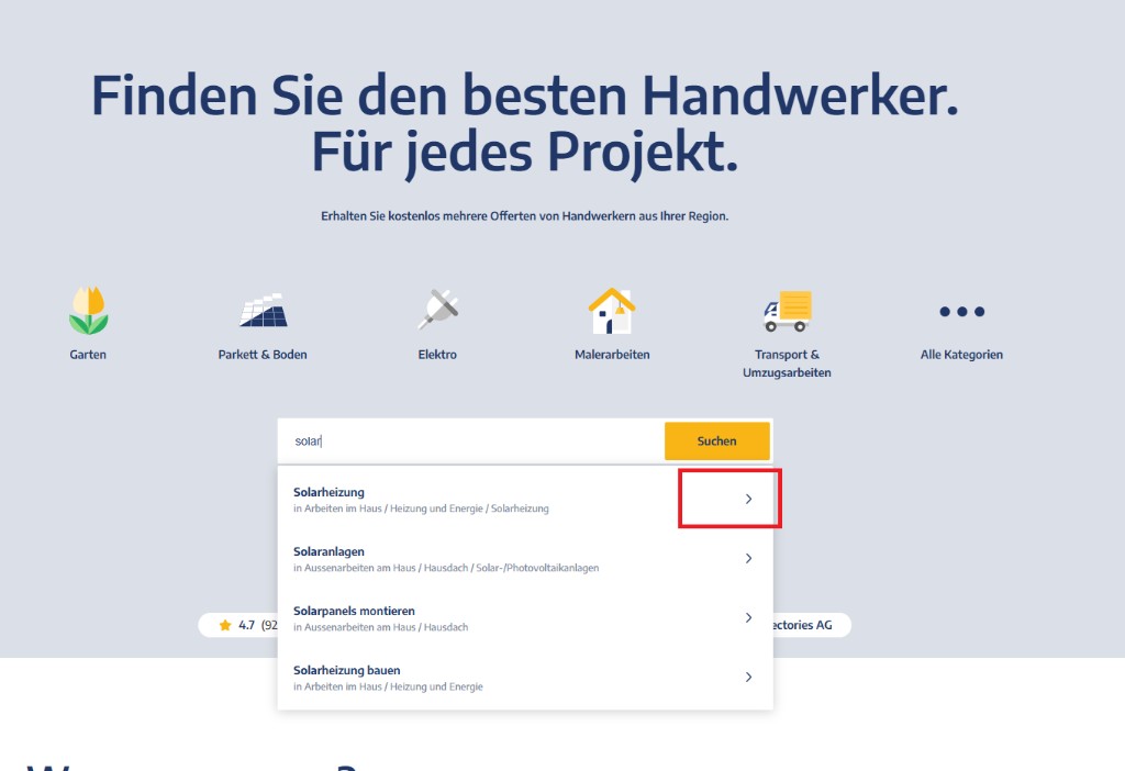Home search with selected category