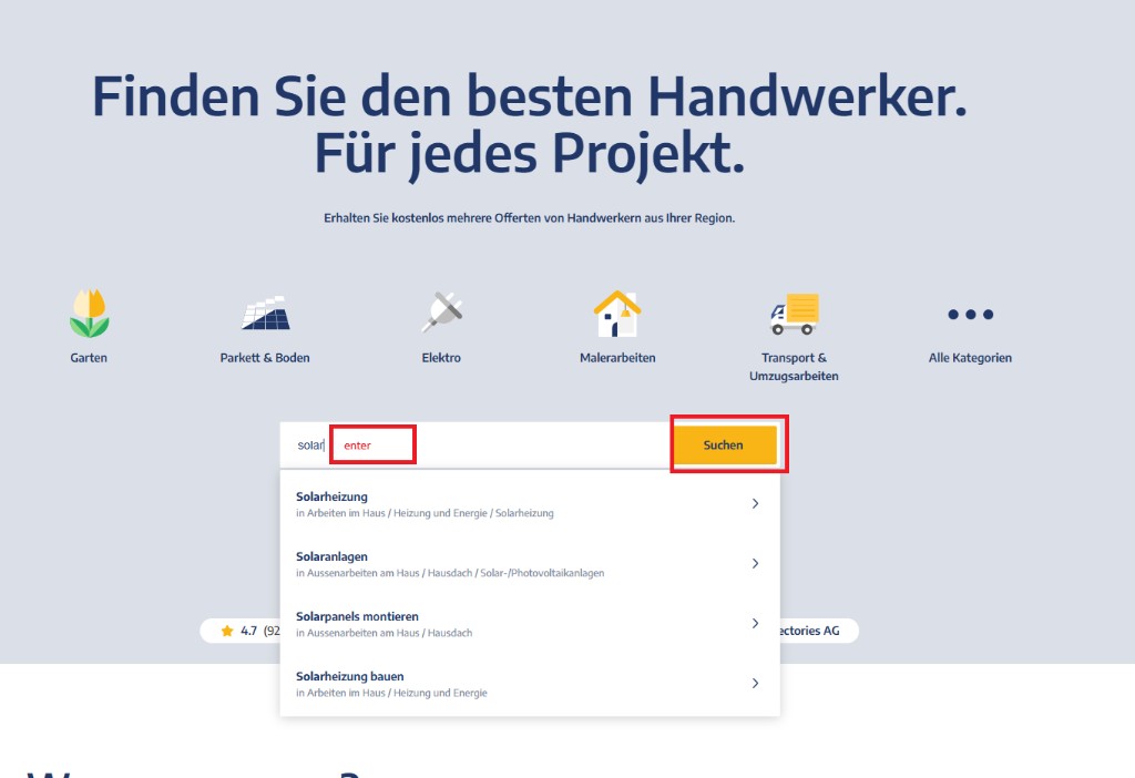 Home page search with query solar